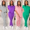 Pantalones de mujer Chándales de dos piezas Trajes de manga corta de diseñador Ropa deportiva de color sólido Señoras Nueva camiseta suelta casual Trajes de jogging S-XXL