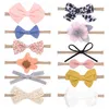 12 adet / takım Bebek Kız Bantlar Sevimli Bunny Kulak Naylon Elastik Kafa Çocuk Saç Aksesuarları Çiçek Hairbands Yürüyor Yenidoğan Yay Şapkalar