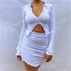 Women Summer Two Piece Dress Fashion Trend Sexy Slim Halter Belly Buttom 2pcs Dresses Designer Male Long Sleeve Casual Split Tops Hip Skirt Suits