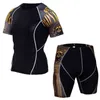 MMA Compression Sport Suit Men Sportswear Dres Krótki Rękaw Działa T Shirt Running Spodenki Garnitury Jogging Zestawy Fitness Y1221