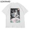 Hip Hop Tshirts Creative Poster Print Casual Cotton Tees Koszule Moda Harajuku Krótki Rękaw Loose T-Shirt Topy 210602