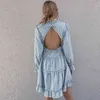 Fashion Print Chiffon Mini Ruffles Dress For Women Women's Sexy Back Cut out Beach Party Frill Robe for Lady 210508