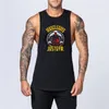 Siłownia Koszula Bez Rękawów Mężczyźni Kulturystyka Tank Topy Fitness Trening Bawełna Drukuj Singlet Stringer Undershirt Mężczyzna Casual Letnia Kamizelka 210421