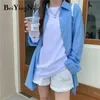 Mode Chemises surdimensionnées Blouses Femmes Solide Bleu Mince Lâche Streetwear Harajuku Casual Plain Blusas Tops Femme 210506