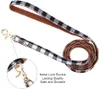 Bow Tie Dog Collar and Leash Set Classic Plaid Charm Justerbar mjuka läderhundar Bandana och krage för valpkatter 3 st B32294K