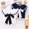 Vårkvinnor Bomull Sailor Collar Full Sleeve Blus med Bow Girl Sweet JK Kort Skjorta Striped Höst Casual Toppar T113 210721