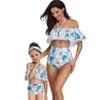 Mom and Daughter Matching Swimwear Fashion Baby Girls Leaves Swimsuit Outfit Pom Sexy Mommy Me Clothes 210529