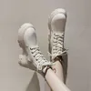 Cootelili 여성 발목 부츠 겨울 둥근 발가락 5.5cm 뒤꿈치 지퍼와 레이스 위로 라운드 발가락 플랫폼 2020 여성을위한 패션 신발