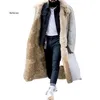 Men's Jackets Man Velvet Padded Coat Lapel Solid Color Faux Fur Long Brushed Thermal Length Outwear