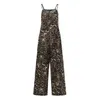 Kvinnors Jumpsuits Rompers Celmia Women 2021 Sommar Suspender Leopard Tryckt Romper Sexig V Neck Långbyxor Fickor Ärmlös Casual Plays