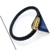 Роскошные дизайнерские кожаные браслеты Мужские черные браслеты с подвесками Pulseira Masculina Магнит Мужские браслеты Модные украшения9760603