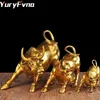 YuryFvna 3 Sizes Golden Wall Street Bull OX Figurine Sculpture Charging Stock Market Bull Statue Home Office Decoration Gift 210910