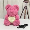 Guirnaldas de flores decorativas 40 cm Oso de peluche rosa artificial con corazón Hecho a mano de rosas Mujeres Regalo del día de San Valentín Regalos de Navidad Fleur Ar