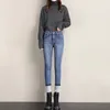 Wixra 기본 여성 청바지 연필 벨벳 바지 겨울 여성 streetwear 빈티지 블루 높은 허리 Femme 긴 데님 바지 220310