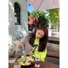 Sweatshirt women's spring and autumn Korean style lazy wind loose wild gray fluorescent green contrast color round 210526