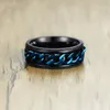 Wedding Rings 8mm Men's FIDGET Black With Blue Center Curb Chain Spinner Ring Stainless Steel Reliever Worry Band Male Jewelry