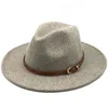 Sombrero de lana para hombre y mujer, Sombrero de Jazz con cinta de cuero, ala plana, ala grande, sombreros elegantes para parejas, Sombrero panamá