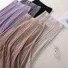 Yedinas Winter Skirt Elastic Waist Elegant Long Knitted High Pleated For Office Ladies Knee Length 210527