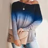 Off Shoulder Gradient Print T-shirt Dames Herfst Slash Neck Lange Mouw Casual Losse Trui Tops Dames Oversized T-shirt 210507