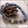 Bracciali con perline, fili Gioielli Sette chakra Energia Testa di leopardo Pietra naturale Intrecciato elasticizzato Cura Perline Bracciale yoga con roccia lavica nera