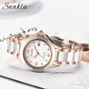 SUNKTA marque originale dames blanc céramique Bracelet montre à quartz mode montre décontractée femmes or rose horloge montre femme cadeau 210517