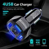 Cargador de coche USB Carga rápida QC 3.0 Puertos Adaptador de encendedor de cigarrillos para iPhone Huawei Samsung Xiaomi Carga de teléfono