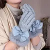Пяти пальцев перчатки женщины зимняя шерсть Большой лук тепло, добавить кашемир, сгущающийся сенсорный экран мода Элегантная женская высококлассная