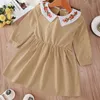 2021 Bébé Filles Vêtements Robe Printemps Automne Enfants Tenues Abricot Manches Longues Brodé Col Rond Taille Moyen Enfant Robes Fille Vêtements