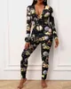 New Year Women's Functional Buttoned Flap Gifts Printed Adults Pajamas Suit Homewear Femme Detachable Jumpsuits 210415