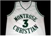 メンズケビンデュラント＃3モントローズクリスチャン高校ホワイトブラックレトロスローバックバスケットボールジャージが任意の番号と名前を縫い付けました