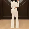 Mesh See-through Printed 2 Pcs Set O-neck Long Sleeve Bodysuit Tops + Bandage Flared Pants Skinny Outfits Suits Party Club Wear 210517