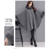 Spring Fashion Poncho Toowwear Меховой воротник Длинный раздел Шерстяная пальто, пальто Элегантная плавная платка Куртка женский Рождественский подарок 211104