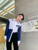 Wiosna Patchwork Dżins Długim Rękawem Koszula Kobiety List Print Button Up Collar Bluzka Odzież Koreański 210427