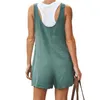 Button Style Women Casual Loose Jumpsuit Sleeveless Straps Suspender Romper Cuffed Hem Pockets Shortalls Shorts Women's Jumpsuits & Rompers