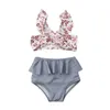 Giyim Setleri 1-5Y Çocuklar Kız Yüksek Bel Leopar Çiçek Yüzme Bikini Kostüm Mayo Ruffles Bandaj Mayo Beachwear