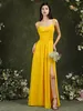 Custom Made Yellow Mermaid Bridesmaid Dresses Split Side One Shoulder Pleated 2022 Beach Long Wedding Party Dress For Maid of Honor Gowns