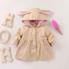 Cute Rabbit Ear Baby Girls Coat 1-5 Years Kids Flower Hooded Jacket Clothing For Spring Autumn Girl Windbreaker 211204