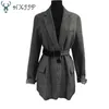 HXJJP 봄 한국 여성 복고풍 격자 무늬 작은 정장 재킷 여성 넥타이 캐주얼 싱글 브레스트 블레이저 210607