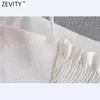 Zevity Women Spaghetti Strap Black White Color Chic Camis Tank Ladies Summer Back Elastic Pleated Short Sling Crop Tops LS9070 210616