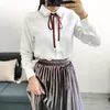 Women Spring Elegant Preppy Striped Buttons Bandage Long Sleeve Blouse Shirt Office Lady Slim Casual Korean Tops 2021 SJ5397M Women's Blouse