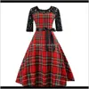 Jurken Kleding Apparel Drop Levering 2021 Winter Kerstmis Dames Retro Robe Plaid Print Party Lange Mouw Casual Plus Size Vrouw Jurk GFK