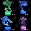 3d illusion led lampa dolphin whale ocean serie 40 mönster bas ljus färgrik nattljus skrivbord dekoration barn gåva