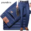 Style pantalons longs hommes Jeans décontracté ample jambe droite affaires classique mâle Stretch Denim pantalon 1892 211111