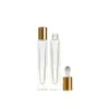 2021 10ml Empty Pen Square Clear Glass Roll on Bottle with gold cap stainless steel roller ball for Essential oil Perfume