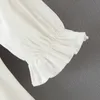Elegantes A-Linien-Minikleid für Damen, modisch, Puffärmel, Knöpfe, solides Baumwollkleid, Damen, quadratischer Kragen, schicke weiße Kleider 210414