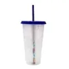Tasses 700 ml tasse de paille créative 24 oz jus de café avec couvercle réutilisable extérieur personnalisé plastique mat portable