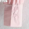 Zeefity Dames Sweet Agaric Kant Holle Borduurwerk Casual Roze Blouse Femme Lange Mouw Ruches Roupas Chic Blusas Tops LS9213 210603