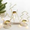 Candle Holders Christmas Candlestick Decorations Metal Holder Pentagram Elf Xmas Tree Shaped Ornament Table Home Decoration