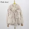 Rose java QC20116 femmes manteau de fourrure hiver veste épaisse vraie mode vestes col 211220