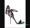 Luxury-Ladies Патентная кожа Высокая каблука Пряжка Роза Сплошная Бабочка Орнаменты Сандалии Обувь красочные